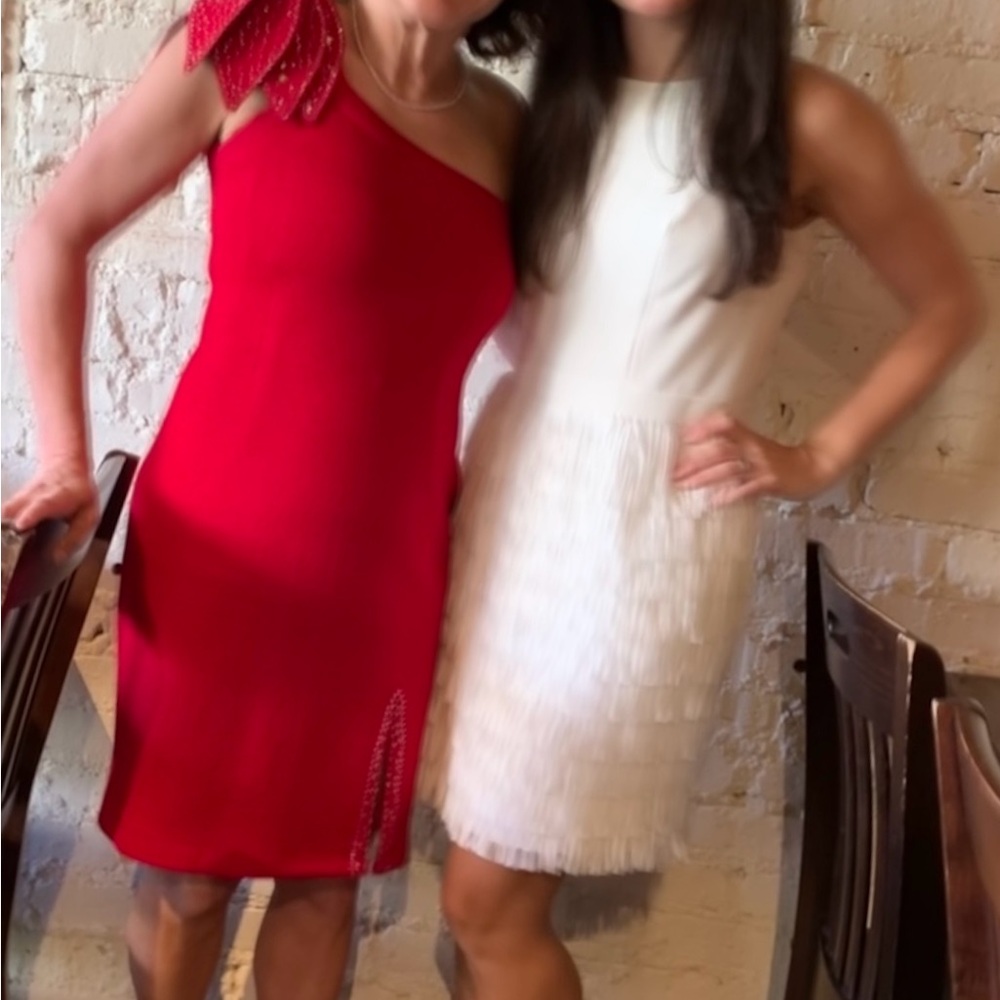 Red one shoulder party dress